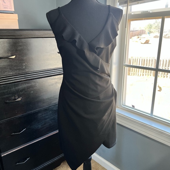 She+Sky Black Holiday Party Figure Flattering Asymmetric Hemline Dress Size M - Picture 4 of 8
